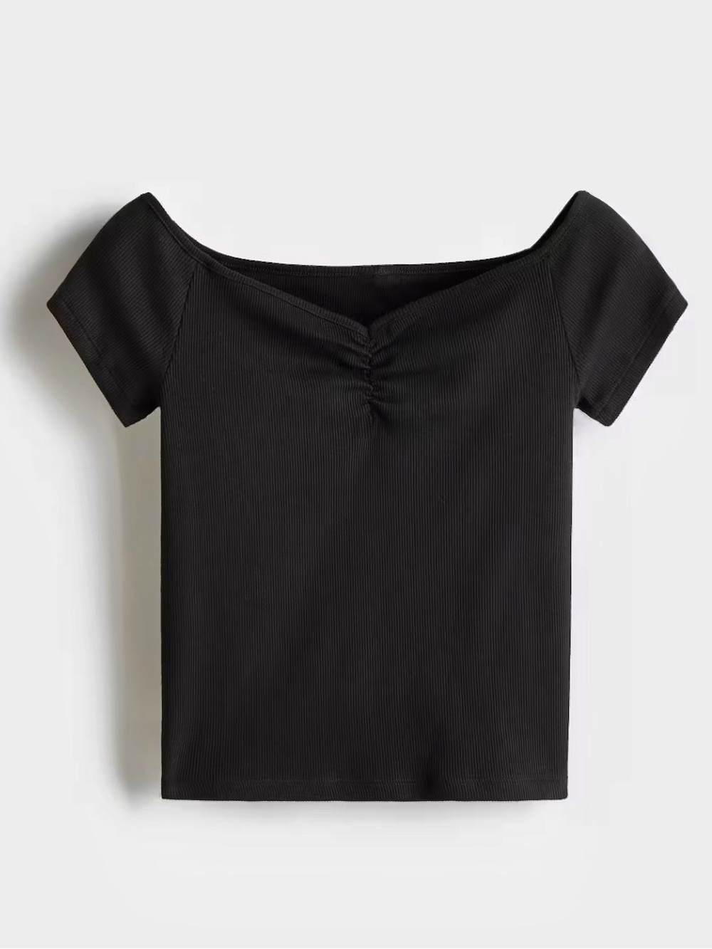 H&M NWT black Off-Shoulder Ribbed Short Sleeve Top